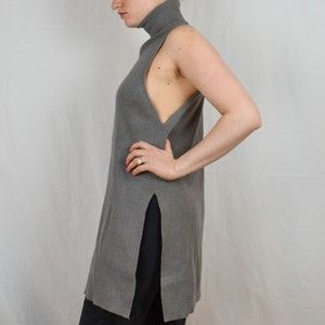 Long Grey Sleeveless Turtleneck Tunic